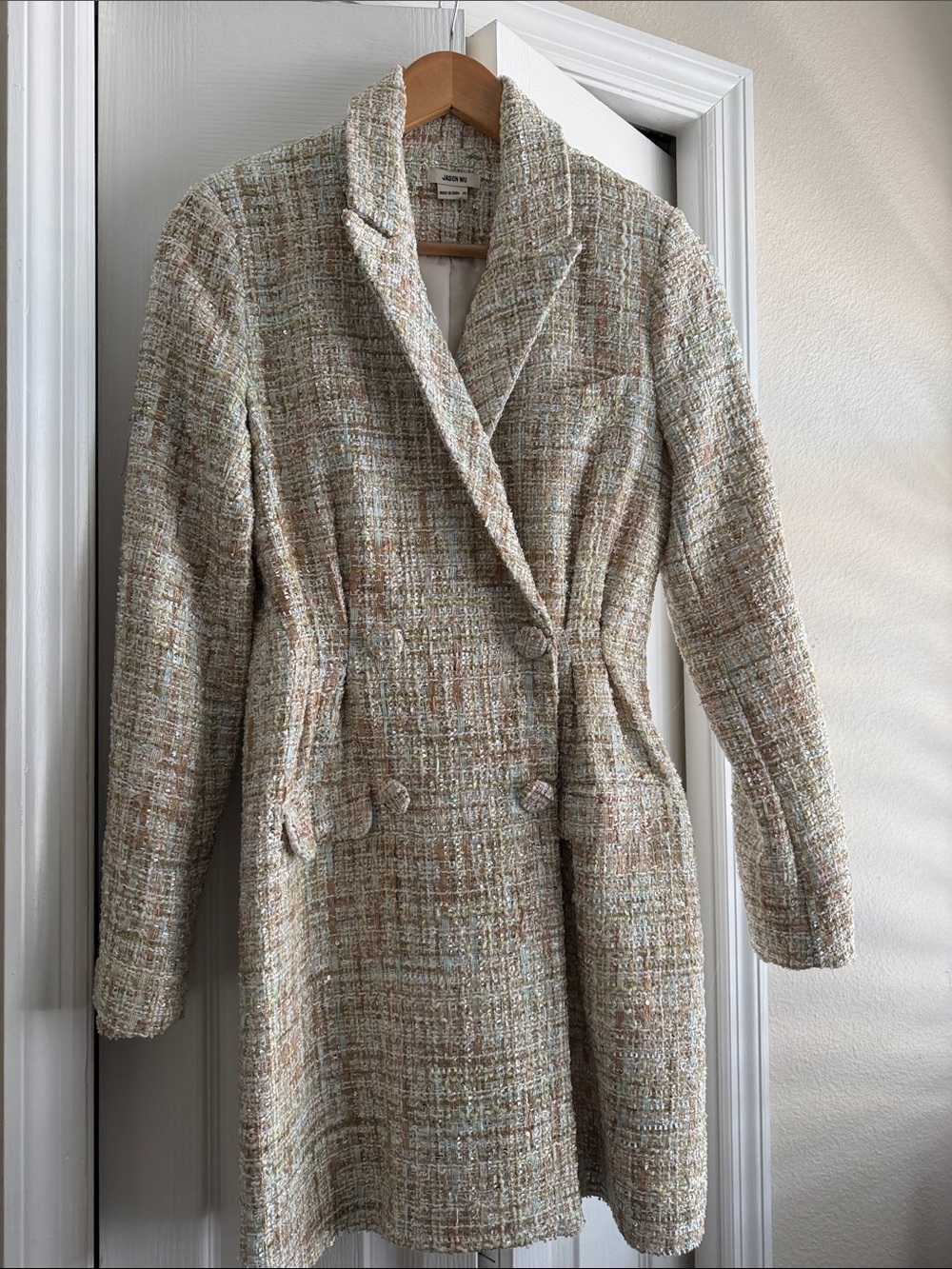 NWOT Jason Wu Tweed Longline Blazer Dress in Neutral Multi